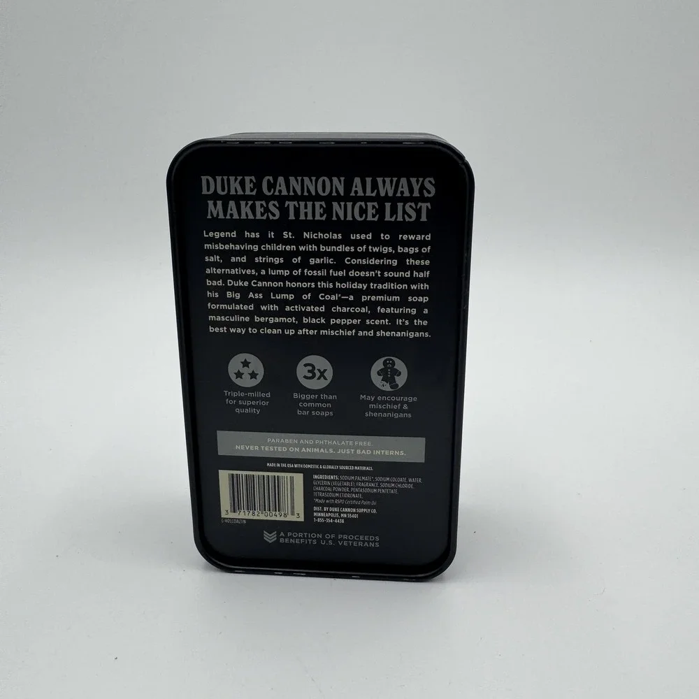 Duke Cannon Big Ass Lump of Coal Activated Charcoal Bar Soap 10oz Tin NIB